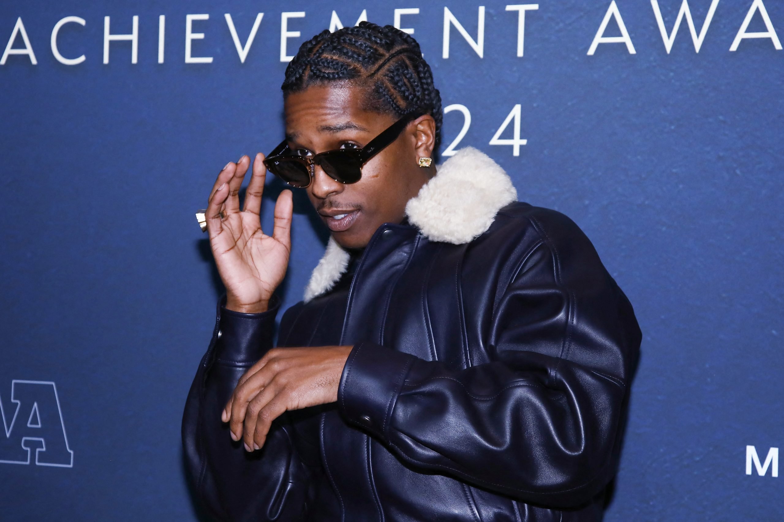 A$AP Rocky arrives for the 38th Annual Footwear News Achievement Awards at Cipriani South Street in New York on December 4, 2024.