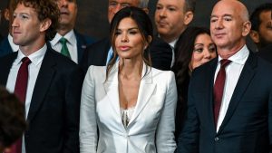 Meta CEO Mark Zuckerberg, Lauren Sanchez, Amazon founder Jeff Bezos and Google CEO Sundar Pichai attend the inauguration of U.S. President-elect Donald Trump in the U.S. Capitol Rotunda on January 20, 2025 in Washington, DC.