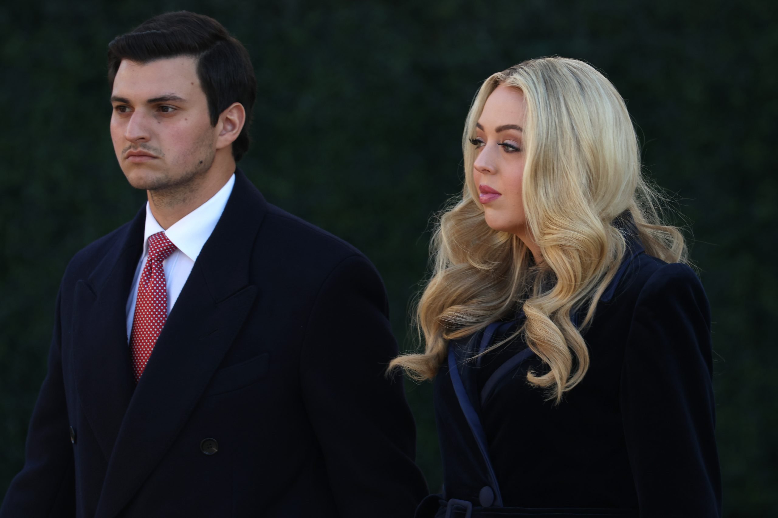 Tiffany Trump, daughter of U.S. President Donald Trump, and her husband Michael Boulos arrive for church services at St. John