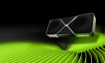 An Nvidia RTX 5000 series graphics card against a green and black background