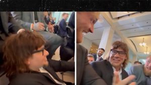 Theo Von Falls Into Logan Paul’s Lap After Chair Breaks at Inauguration