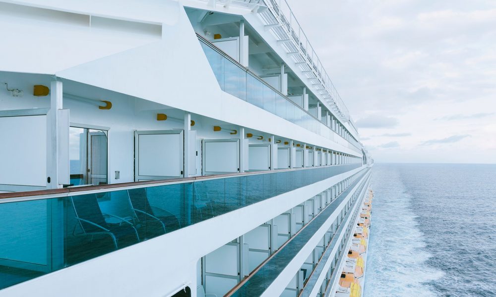 Exterior of cruise ship sailing in Mediterranean Sea