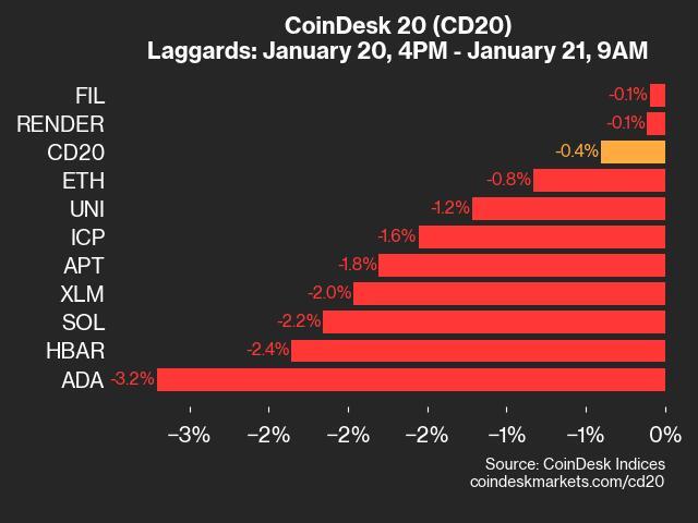 9am CoinDesk 20 Update for 2025-01-21: laggards chart