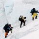 An expedition team climbing Mount Everest. Pic: AP