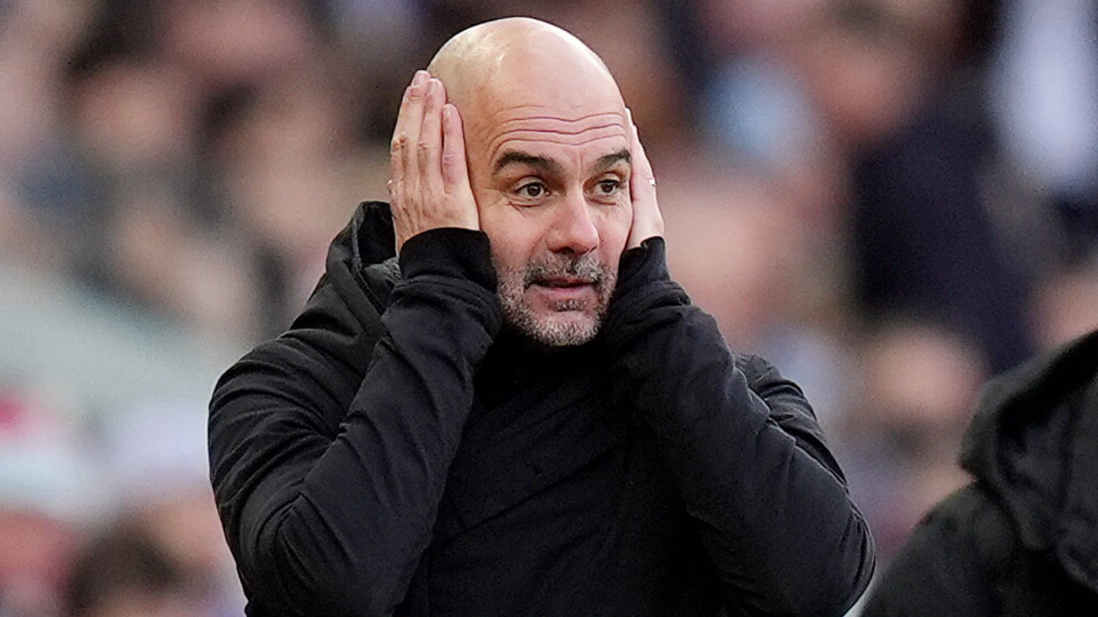 Manchester City manager Pep Guardiola reacts on the touchline during the Premier League match at Villa Park, Birmingham. Picture date: Saturday December 21, 2024.