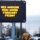 A road sign displaying a red weather warning for Friday on Calder Road, Edinburgh. Forecasters are warning of flying debris resulting in danger to life, as well as "very dangerous" driving conditions because of fallen trees as dangerous conditions are expected with the top level red warning for wind issued for Northern Ireland and parts of Scotland across Friday morning. The Met Office has issued weather warnings across the UK, but the worst of Storm Eowyn is expected to strike across the island