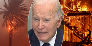 Joe Biden gaffe as President makes tone-deaf joke telling Harris to ‘fire away… no pun intended’ while LA wildfires rage and 10 die