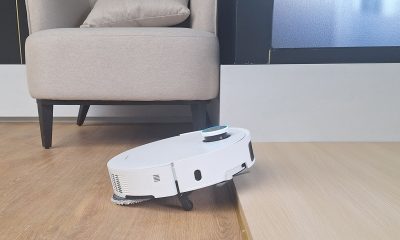 Dreame X50 Ultra Complete robot vacuum lifting up as it approaches a step