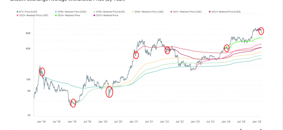 Bitcoin: Exchange Average Withdrawal Price By Year (Glassnode)
