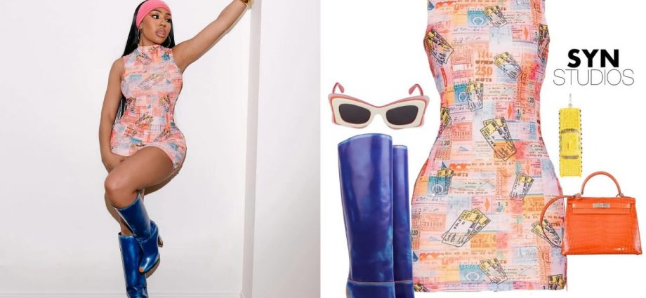 You Ask, We Answer! Yung Miami Posed For the 'Gram in a Pink Multicolor Superdown Mini Dress with $900 Cobalt Blue Vivienne Westwood Boots