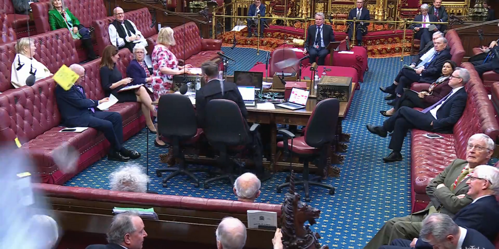 Moment House of Lords debate is PAUSED as protests shock peers