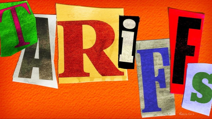 James Ferguson illustration of the word tariffs in the style of a ransom note
