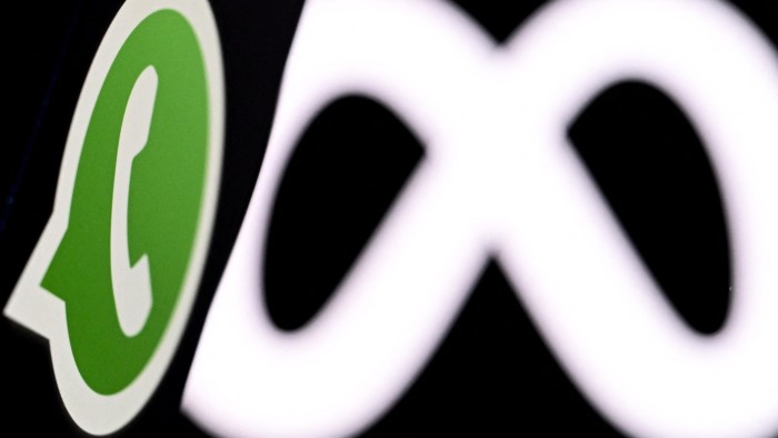 A montage of the logos of WhatsApp and Meta