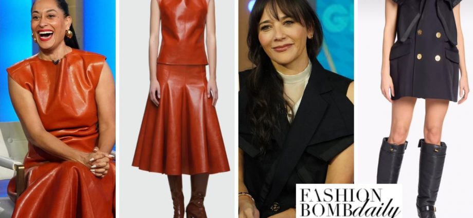 Tracee Ellis Ross Wore a Burnt Orange $1,670 'Entire Studios' Leather Look Alongside Rashida Jones in a Black $2,205 Sacai Vest on Good Morning America
