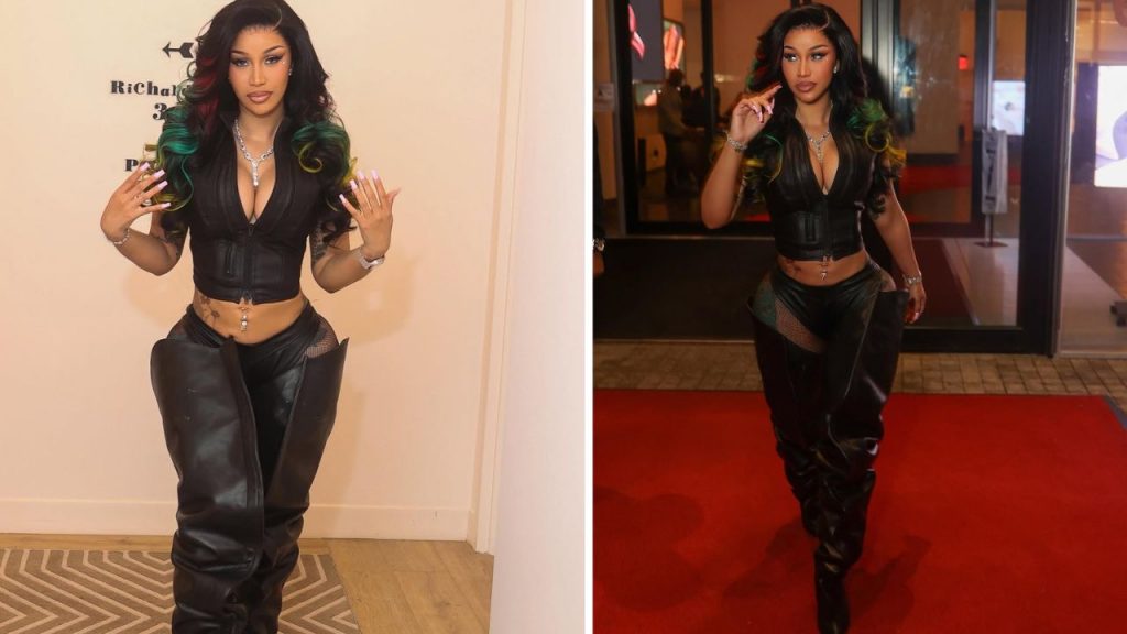 You Ask, We Answer! Cardi B Attended the Vybez Kartel Concert in a Black Leather Jagne Set with Custom Y/Project Boots