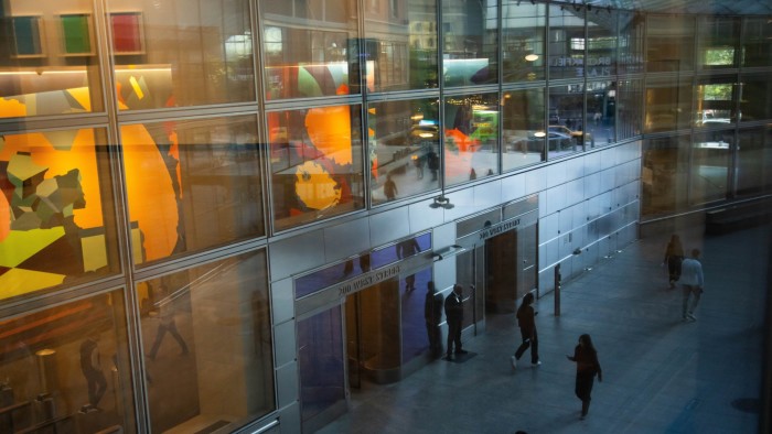 The entrance to the Goldman Sachs headquarters at 200 West Street in New York City