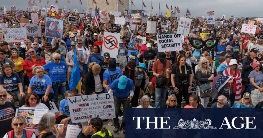Protests against Donald Trump and Elon Musk in ‘Hands Off!’ rallies across the US