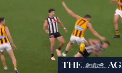 Hawks ruckman's awkward hit concusses Pie