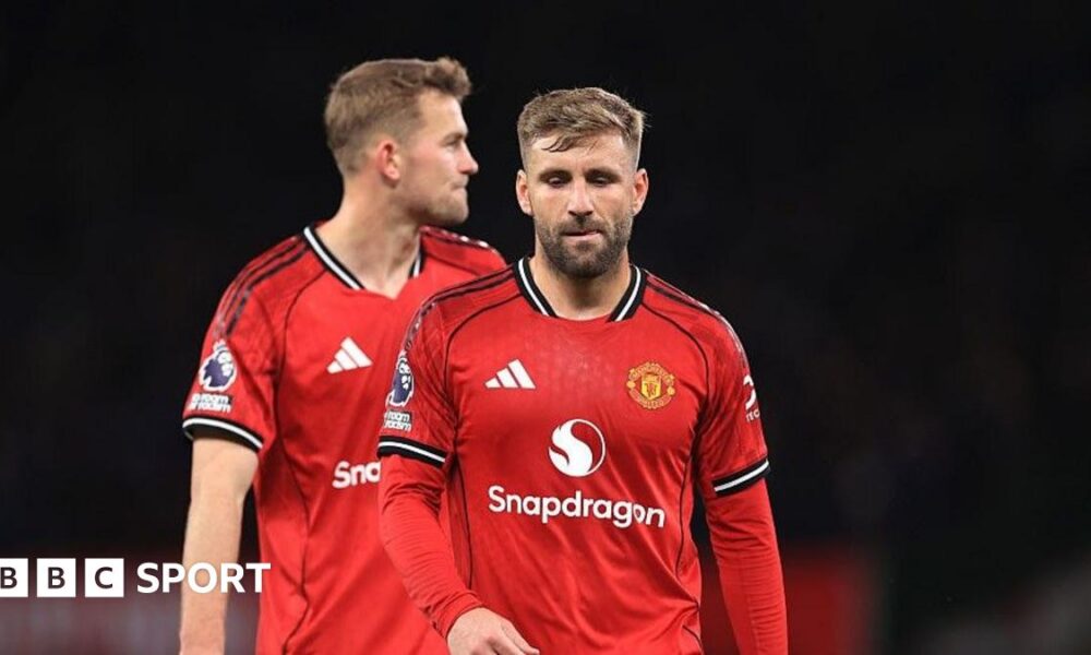 Manchester United pair Luke Shaw (right) and Matthijs de Ligt after the 1-0 home defeat by Everton