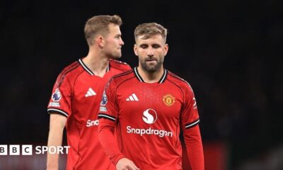 Manchester United pair Luke Shaw (right) and Matthijs de Ligt after the 1-0 home defeat by Everton