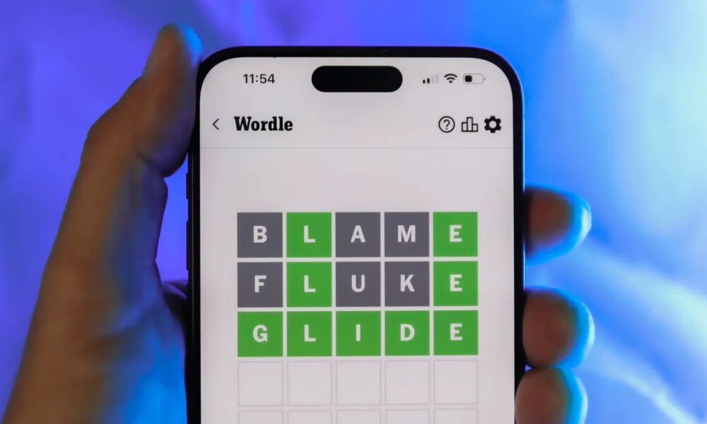 a completed Wordle puzzle on a phone
