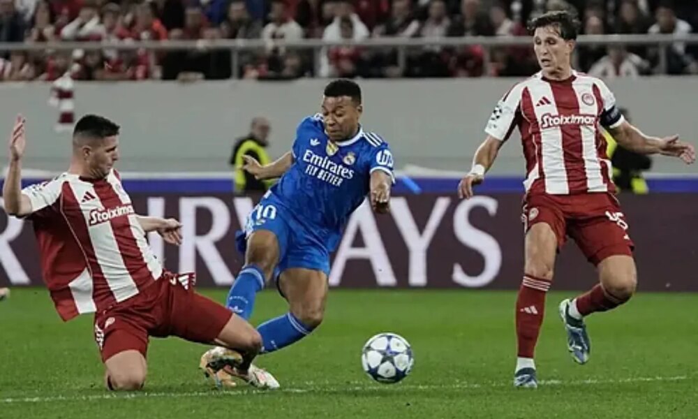 Real Madrid suffer but win in Athens with four goals from Mbappe