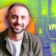 image of Mike De Socio smiling with a VPN green glowing symbol in the background