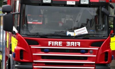 Part of a bus on fire in North Yorkshire village