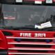 Part of a bus on fire in North Yorkshire village