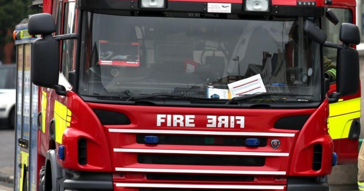 Part of a bus on fire in North Yorkshire village