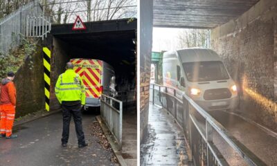 Van becomes wedged under Skinny Bridge, Darlington