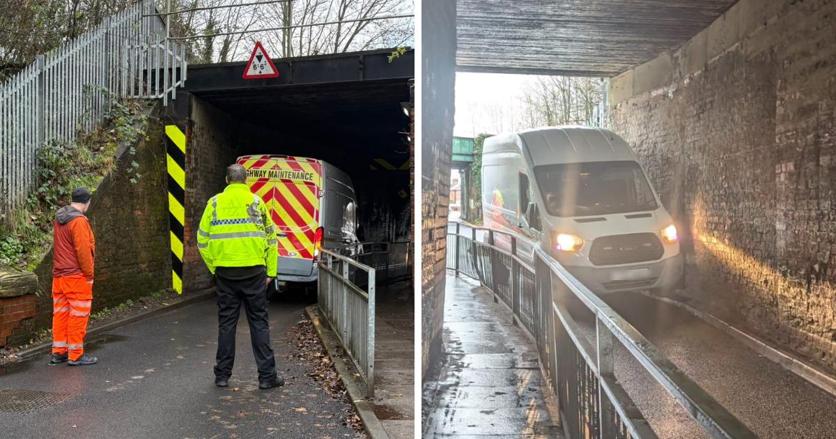 Van becomes wedged under Skinny Bridge, Darlington