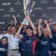 The British team celebrate with the SailGP trophy