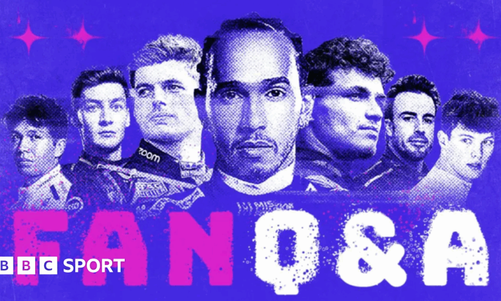 A graphic that shows Alex Albon, George Russell, Max Verstappen, Lewis Hamilton, Lando Norris, Fernando Alonso and Oliver Bearman, with a banner that says 'Fan Q&A'