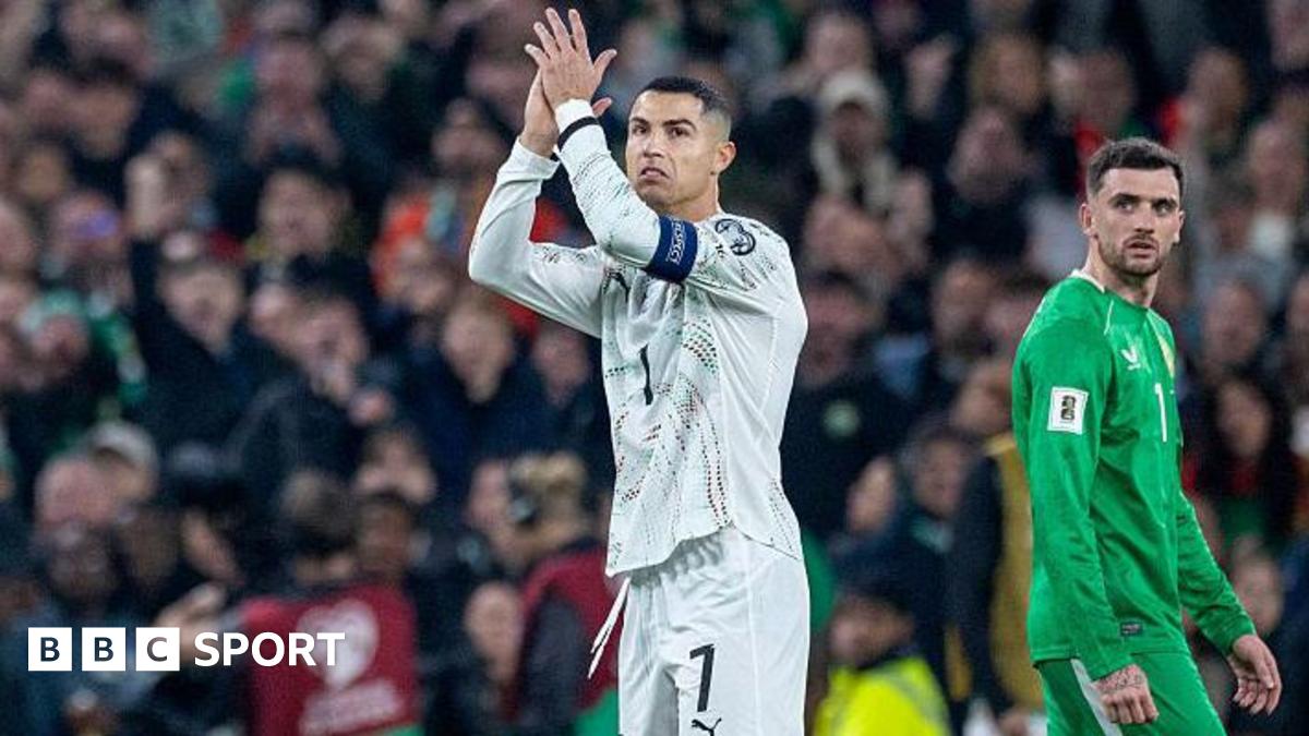 Cristiano Ronaldo of Portugal reacts to the crowd after receiving a red card against Republic of Ireland
