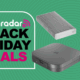 The USB4 SSDs on a green background next to a TechRadar badge reading &#039;Black Friday deals&#039;