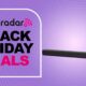 Sony HT-S100F soundbar on purple background with words &#039;TechRadar: Black Friday deals&#039;
