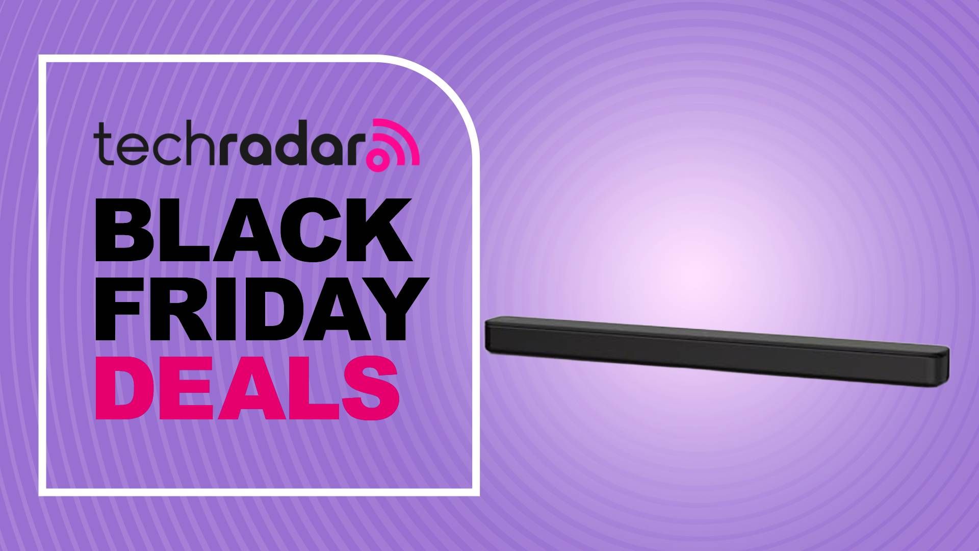 Sony HT-S100F soundbar on purple background with words &#039;TechRadar: Black Friday deals&#039;