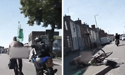 Naked Cyclist Crashes After Shove From Man on Motorcycle, on Video