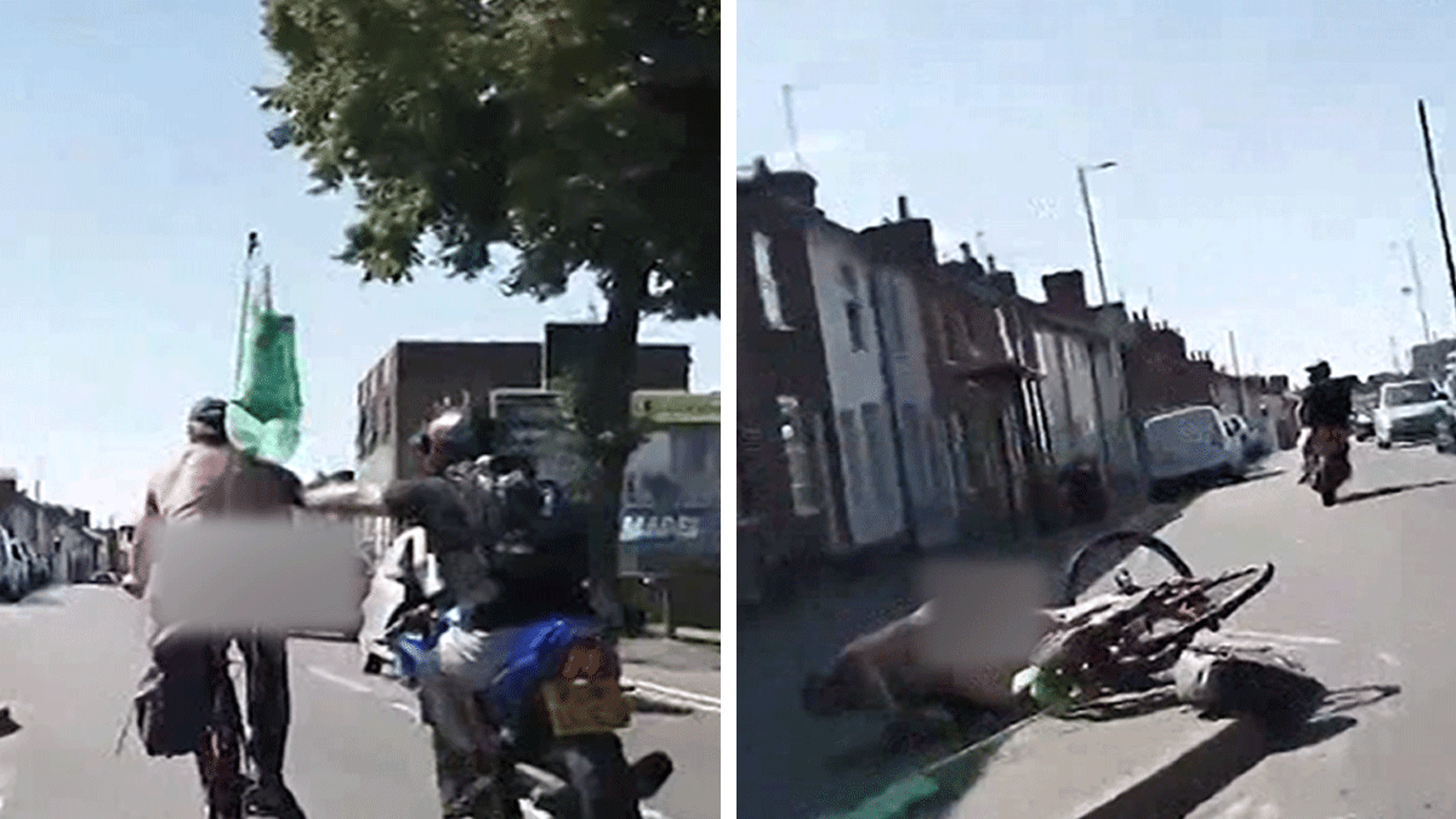 Naked Cyclist Crashes After Shove From Man on Motorcycle, on Video