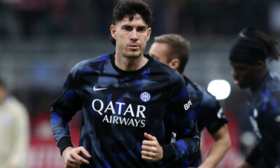 MILAN, ITALY - APRIL 02: Alessandro Bastoni of FC Internazionale warms up prior to the Coppa Italia Semi Final match between AC Milan and FC Internazionale at Stadio Giuseppe Meazza on April 02, 2025 in Milan, Italy. (Photo by Marco Luzzani/Getty Images)