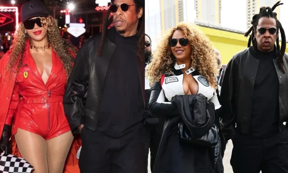 Beyonce and Jay-Z Attend Formula 1 Las Vegas Grand Prix in Ferrari Red Leather and Racing-Inspired Louis Vuitton