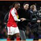 Mikel Arteta celebrates with Eberechi Eze after Arsenal