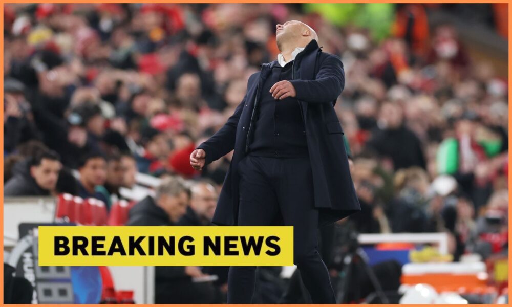 Arne Slot reacts during Liverpool vs PSV