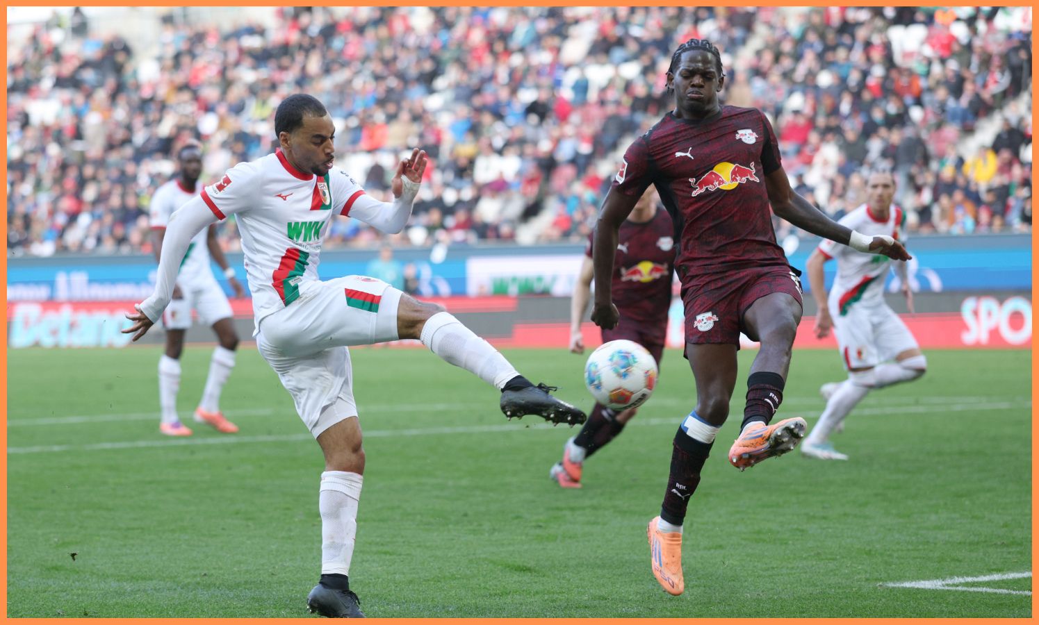 Castello Lukeba in action for Leipzig against Augsburg