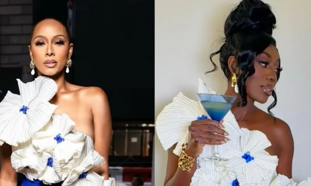 Celebs Love: Keri Hilson and Wendy Osefo Both Spied in a White and Cobalt Blue Atelier Indigo Floral Dress