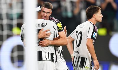 TURIN, ITALY - AUGUST 24: Dusan Vlahovic of Juventus celebrates scoring his team