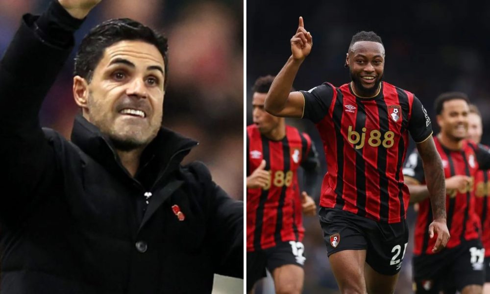 Split image of Arsenal manager Mikel Arteta and Bournemouth star Antoine Semenyo