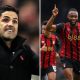 Split image of Arsenal manager Mikel Arteta and Bournemouth star Antoine Semenyo