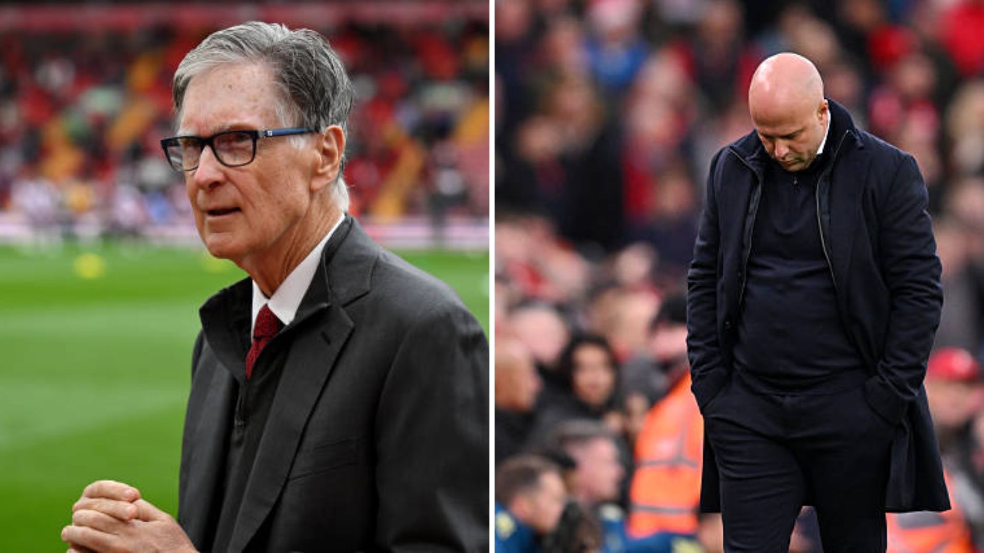 Split image of Liverpool owner John Henry and Arne Slot